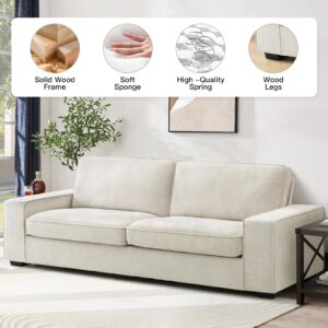 EASELAND Sofa Couch, 88" Chenille Loveseat for Living Room, 3 Seater Lounge Sofa for Bedroom with Removable Back and Seat Cushions, Modern Deep Seat Comfy Couch with Solid Wood Legs and Armrest(Beige)