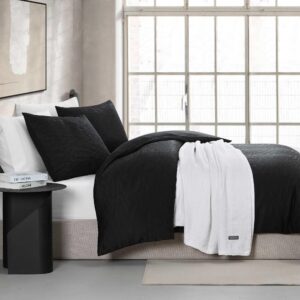 Vera Wang - King Duvet Cover Set, Luxury Textured Weave Bedding with Matching Shams, Ideal for All Seasons, Oeko-Tex Certified (Illusion Black, King)