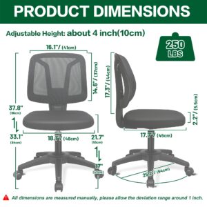 Armless Mesh Small Computer Office Desk Chair for Home with Lumber Support and Adjustable Height for Child and Adult