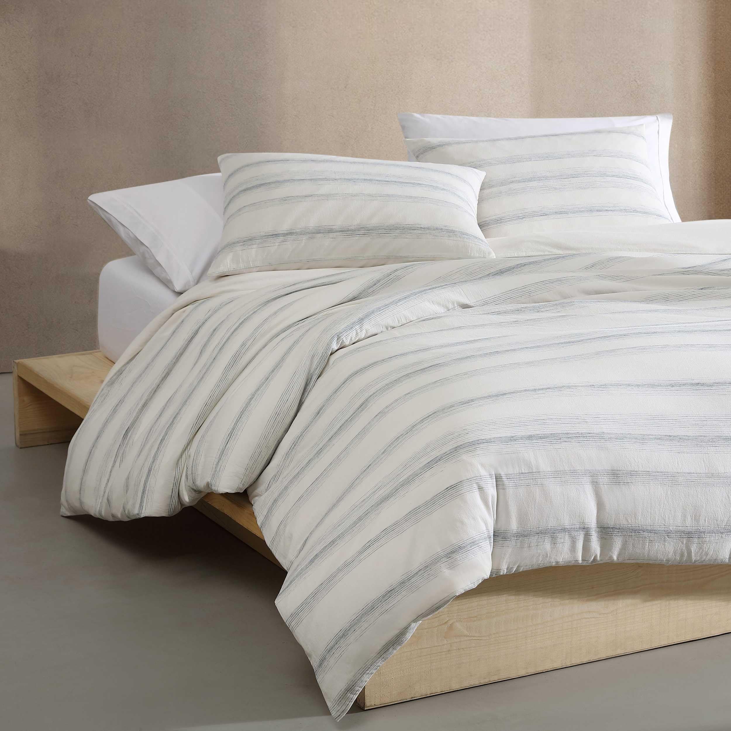 Calvin Klein - King Duvet Cover Set, Luxuriously Soft Bedding with Matching Shams, Striped Room Essentials (Strie Stripe Off White, King)