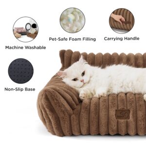 Bedsure Cute Cat Couch for Pets - Fluffy Cat Sofa with Premium Soft Corduroy Fleece, Fuzzy Cat Couch Bed with Removable Washable Cover, Supportive Cat Chair for Indoor Cats, 24inch, Copper Brown