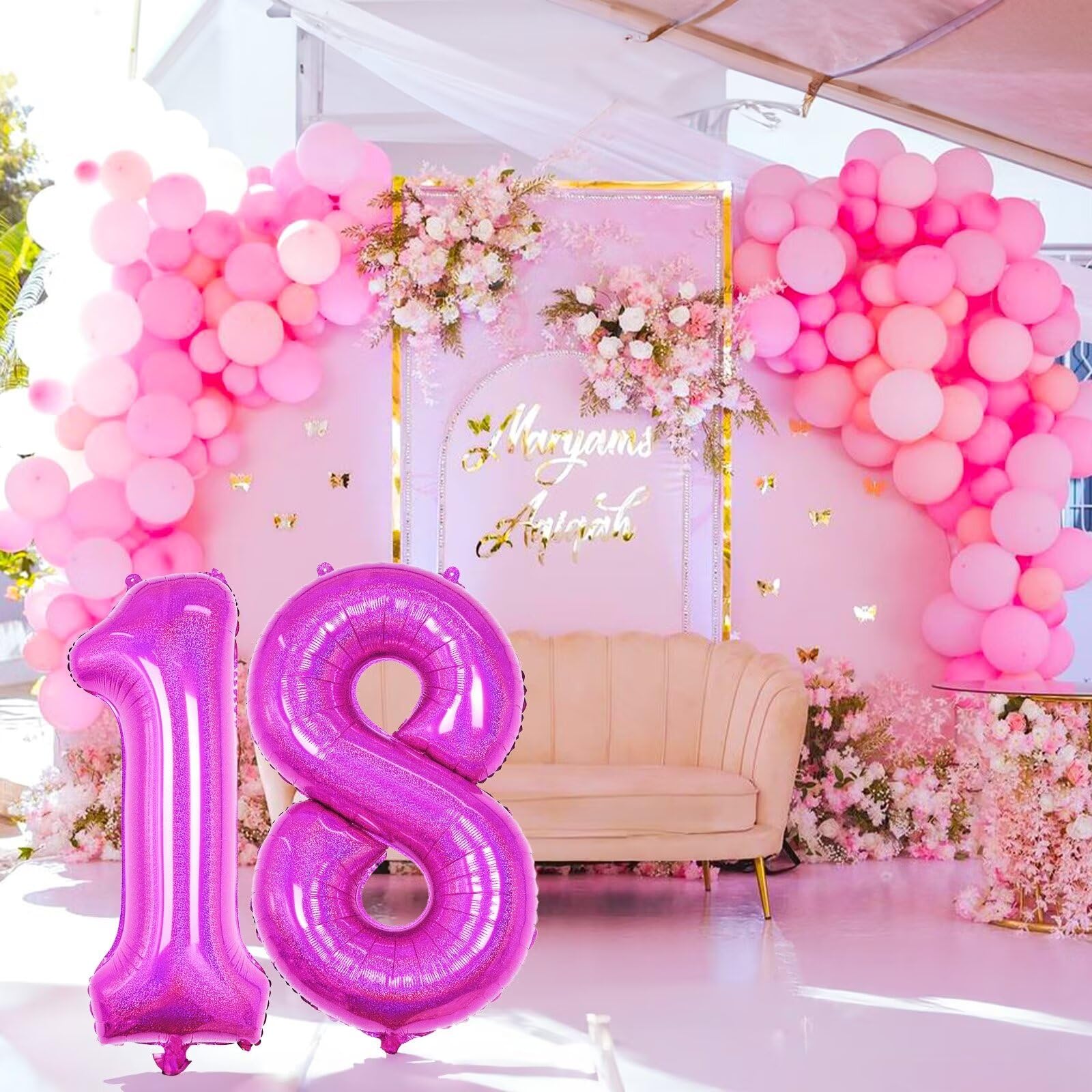 Hot Pink 7 Balloon, 40 Inch Large Laser Hot Pink Foil Helium Number Balloons 0-9 for Girls Women, Giant Self Inflating Mylar Hot Pink Number 7 Balloons for Baby Shower Princess Birthday Anniversary