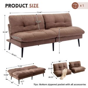 Siiejia Futon Sofa Bed, Convertible Sleeper Futon Couch Loveseat Adjustable Backrest Couch Bed Small Splitback Modern Sofa for Living Room, Bedroom, Office, Apartment, Brown