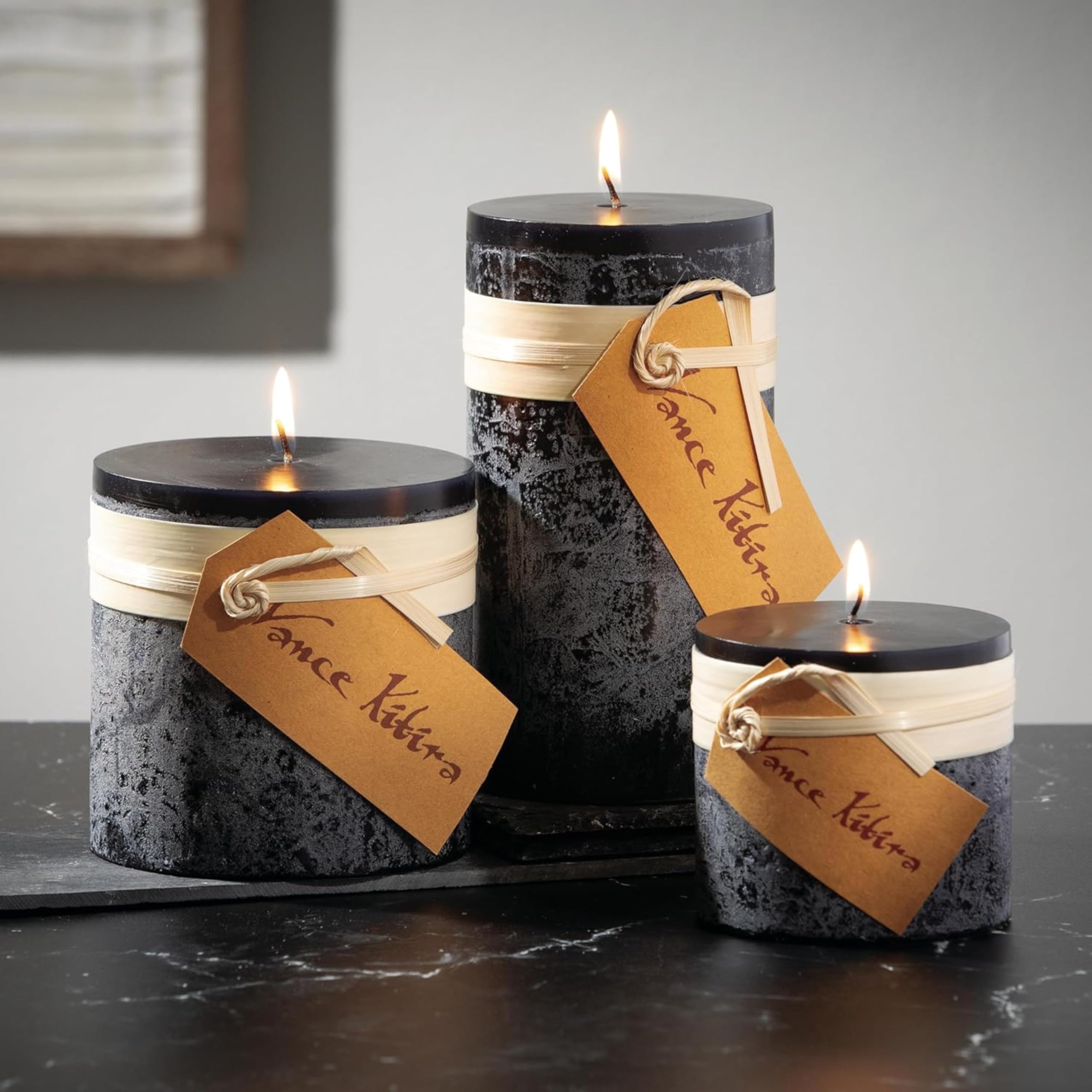 Sullivans Vance Kitira Set of 3 Black Pillar Candles, Clean-Burning, Environmental-Friendly, Scentless, Real-Wax Candles, Home Décor, Hosting Décor