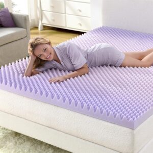 NAP&SLEEP Lavender Infused Dual-Sided Mattress Topper - Available in Twin, Full, Queen, King Sizes, 2" or 3" Thickness, Made in USA, Convoluted & Flat Foam, Compressed & Roll Packed (King, 3" Inch)