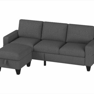 Woyomeub Sectional Sofa Couches for Living Room: Convertible L Shaped Couch with Storage Ottoman - Grey Small 3 Seater Sofas Furniture Set for Small Space