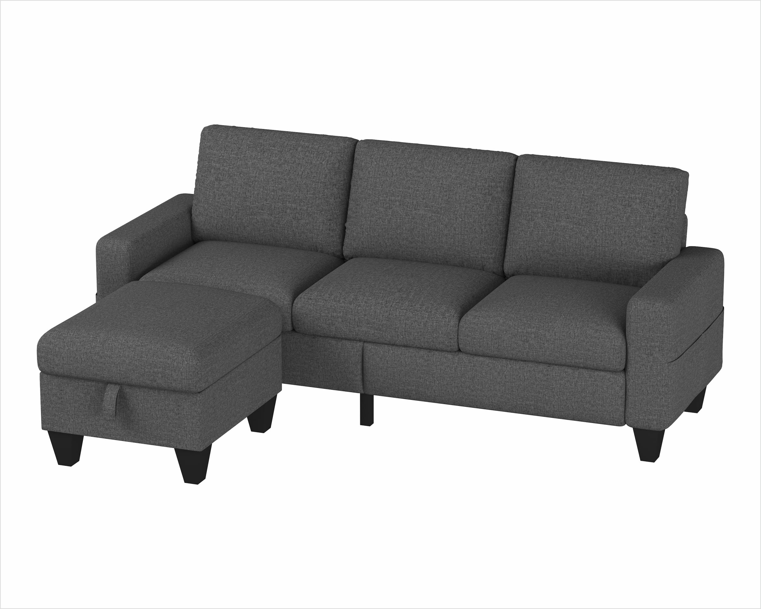 Woyomeub Sectional Sofa Couches for Living Room: Convertible L Shaped Couch with Storage Ottoman - Grey Small 3 Seater Sofas Furniture Set for Small Space