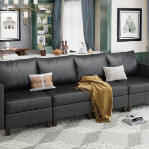 EASE MOOSE Modular Sectional Couch with Storage Seats, 4 Seat Faux Leather Convertible Modular Sofa Sectional Sofa Couch with Reversible Chaises for Small Spaces