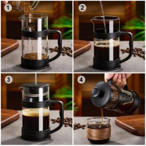 gegewawa French Press Coffee Maker, Coffee Press of 18/8 Stainless Steel Filter 11.8 OZ, Mini Camping French Press for Travel& Home Gift(Black)