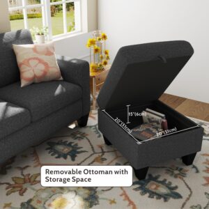 Woyomeub Sectional Sofa Couches for Living Room: Convertible L Shaped Couch with Storage Ottoman - Grey Small 3 Seater Sofas Furniture Set for Small Space