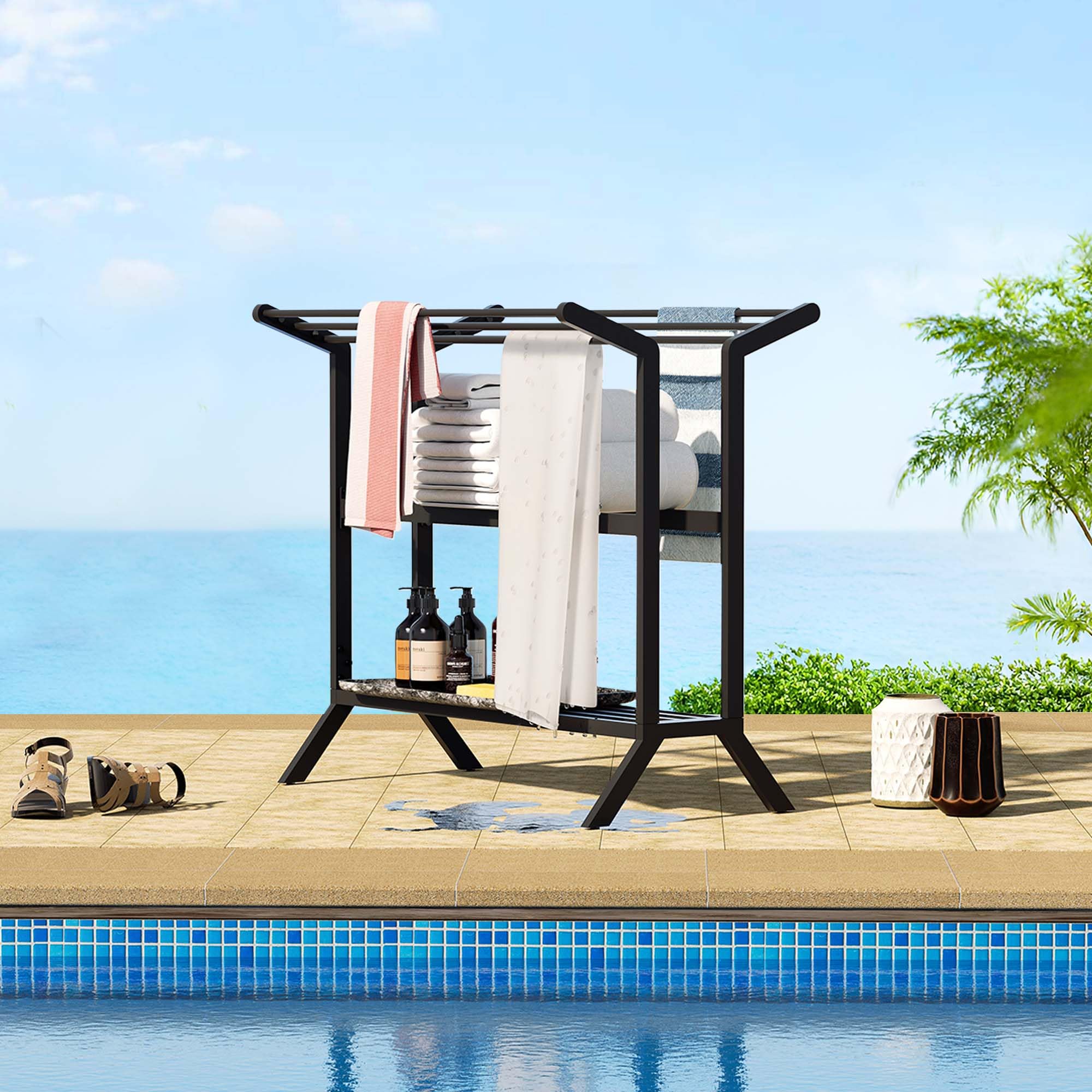 Ulax Furniture Pool Float Caddy, Poolside Towel Rack - Convenient Storage Solution for Pool, Beach, and Hot Tub Towels