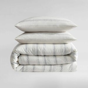 Calvin Klein - King Duvet Cover Set, Luxuriously Soft Bedding with Matching Shams, Striped Room Essentials (Strie Stripe Off White, King)