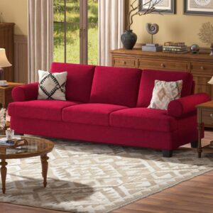 COPIAE 91 Inch Lawson Sofa with Extra Deep Seats Oversize, 3-Seat Sofa Couch, Couches for Living Room, Mid-Century Modern, Apartment Lounge, Red Sofas for Living Room