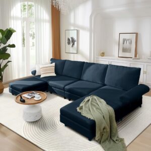 hallybee sectional couches for living room breathable linen oversized u shaped couch convertible with storage modular sectional sofa with ottoman 6 seats sectional sofa blue