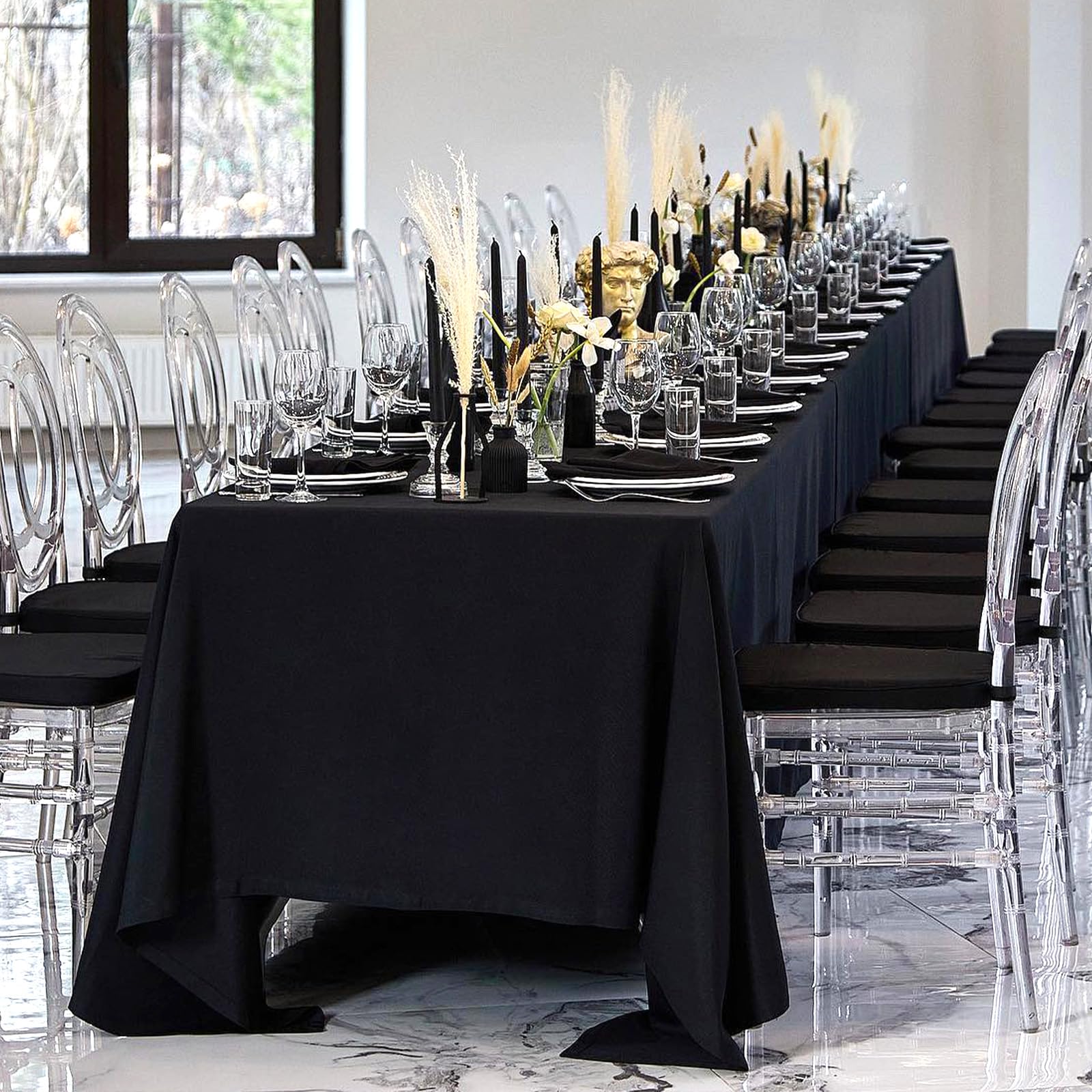 8 Pack Black Tablecloths 60 x 102 Inch Rectangular Table Cloths for Rectangle Tables 6ft, Wrinkle Resistant Black Table Cloth Washable Polyester Fabric Table Covers for Buffet Wedding Party Banquet