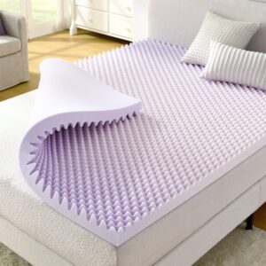 nap&sleep lavender infused dual-sided mattress topper - available in twin, full, queen, king sizes, 2" or 3" thickness, made in usa, convoluted & flat foam, compressed & roll packed (king, 3" inch)