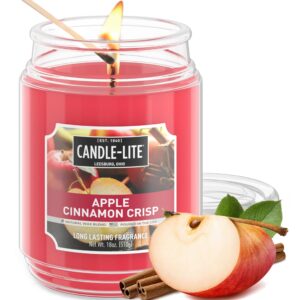 candle-lite scented candles, apple cinnamon crisp fragrance, one 18 oz. single-wick aromatherapy candle with 110 hours of burn time, red color (individual box)