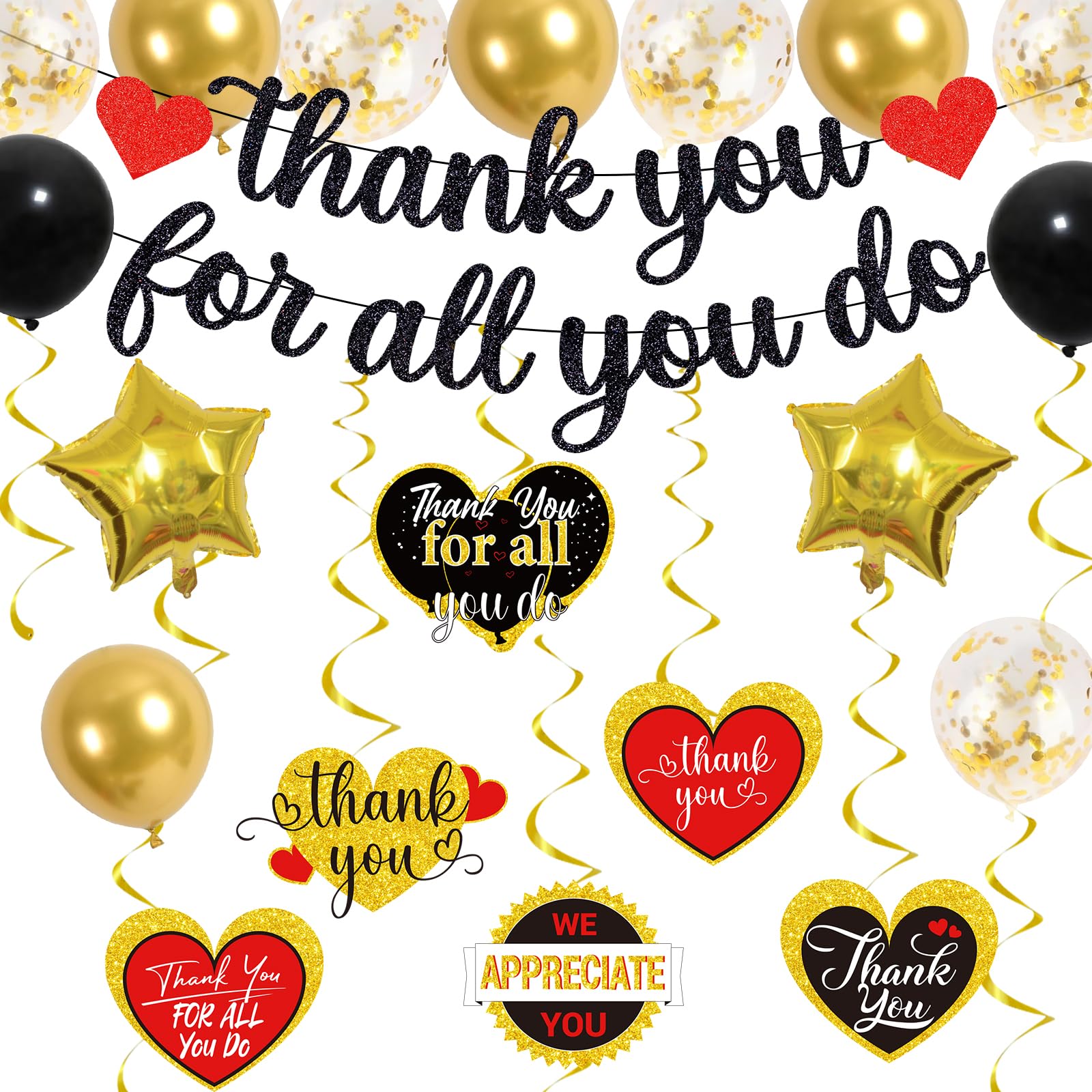 Wxiben Thank You Party Decorations - 22PCS Thank You for All You Do Banners Balloons Decorations Thank You Banners and Signs for Appreciation Party Thank You Employee Teacher Doctor Nurse Decorations