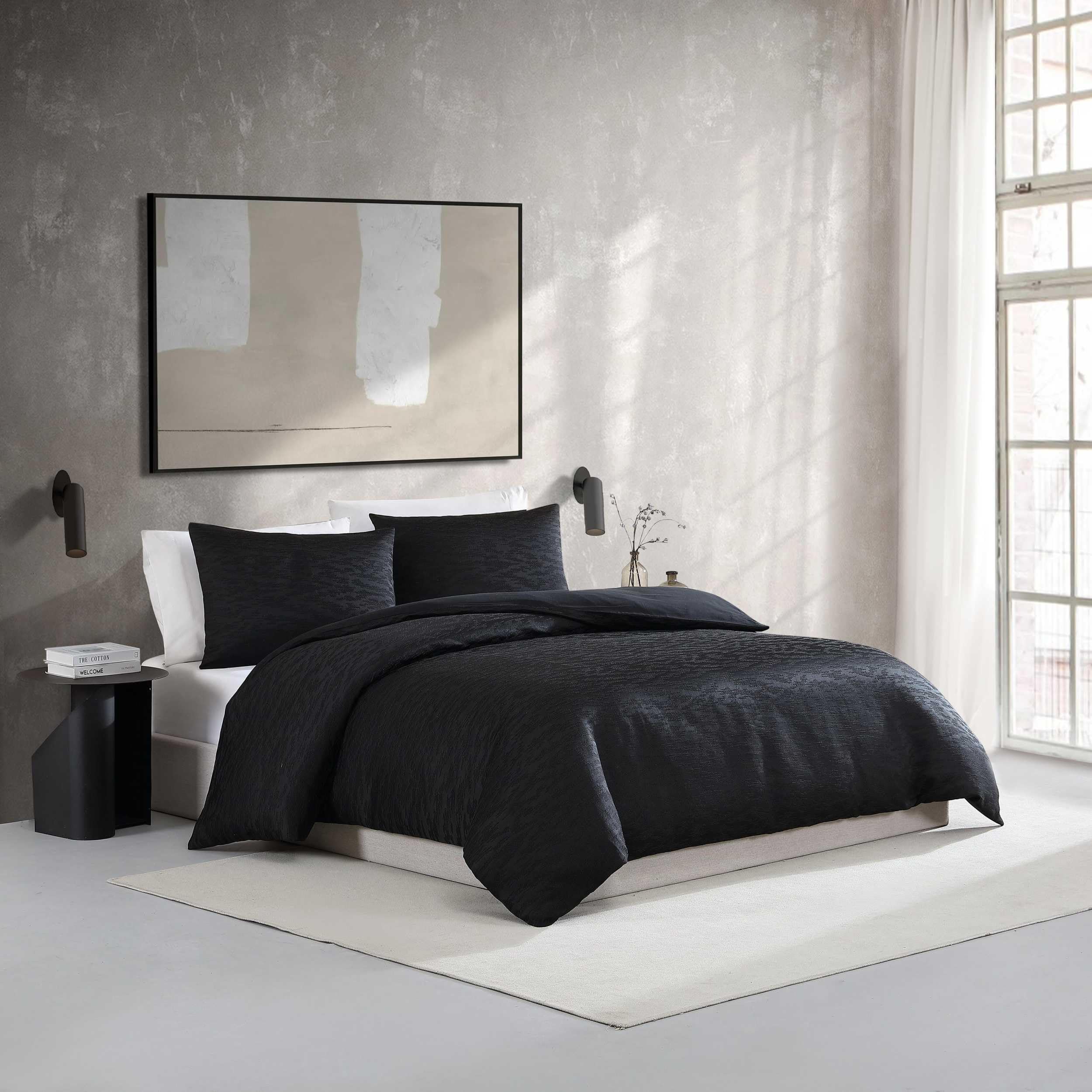 Vera Wang - King Duvet Cover Set, Luxury Textured Weave Bedding with Matching Shams, Ideal for All Seasons, Oeko-Tex Certified (Illusion Black, King)