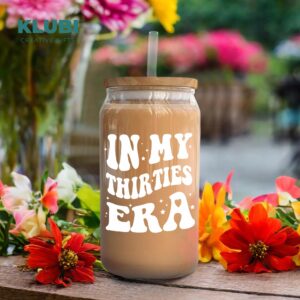 KLUBI 30th Birthday Gifts for Her - In My Thirties Era 16 Ounce Glass Cup 30th Birthday Gifts for Women In My 30s Era Gifts for Women 30s Happy 30th Birthday Decorations for Her 30 Birthday Cup