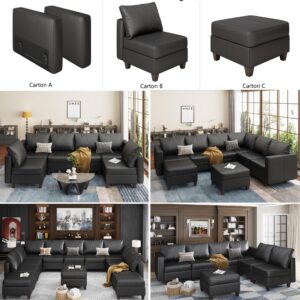 EASE MOOSE Modular Sectional Couch with Storage Seats, 4 Seat Faux Leather Convertible Modular Sofa Sectional Sofa Couch with Reversible Chaises for Small Spaces