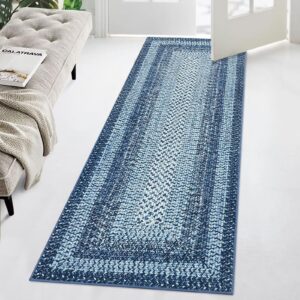 westloom braided area rug 2x6 washable rug runner boho braided print entryway runners soft indoor kitchen runner rug non-slip non-shedding long rug for hallway laundry living room bedroom blue