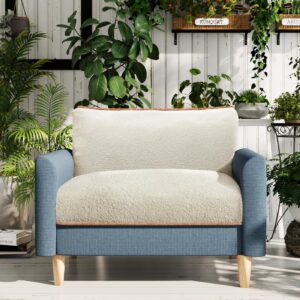 Woyomeub Couches for Living Room Accent Chair 45" Living Room Armchair, 1.5 Seater Sofa Teddy Fleece Fabric, Beige & Blue