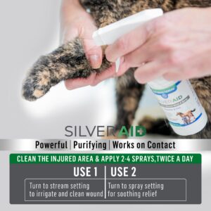 SilverAid Wound & Skin Spray, Patented Colloidal Silver Spray, Hot Spot Treatment for Dogs, Cats, Horses, Relief of Itching, Irritations, Burns, Minor Cuts, Coat Care, Vet Recommended, Made in USA