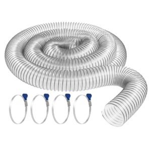 4" x 10' pvc dust collection hose made in usa with 4 thumbscrew clamps, puncture resistant pvc dust collection hose, carbon steel wire, flexible clear pvc fume collection hose for dust collectors