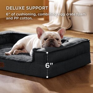 Bedsure Orthopedic Dog Bed for Medium Dogs - Supportive Egg Foam Dog Sofa, Bolster Couch Pet Bed with Removable Waterproof Washable Cover, Comfy Plush Velvet Fluff Surface, Nonskid Bottom, Charcoal