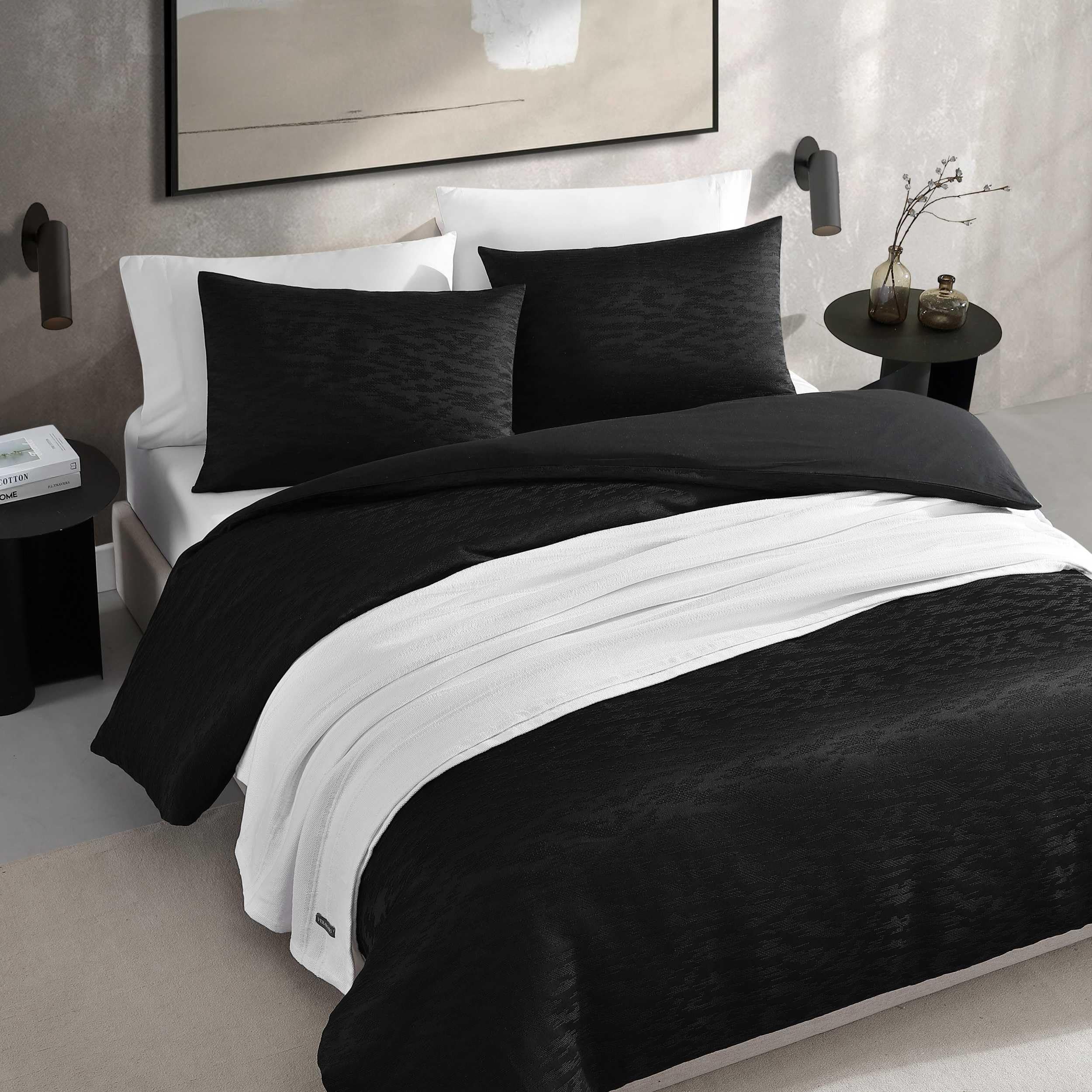 Vera Wang - King Duvet Cover Set, Luxury Textured Weave Bedding with Matching Shams, Ideal for All Seasons, Oeko-Tex Certified (Illusion Black, King)