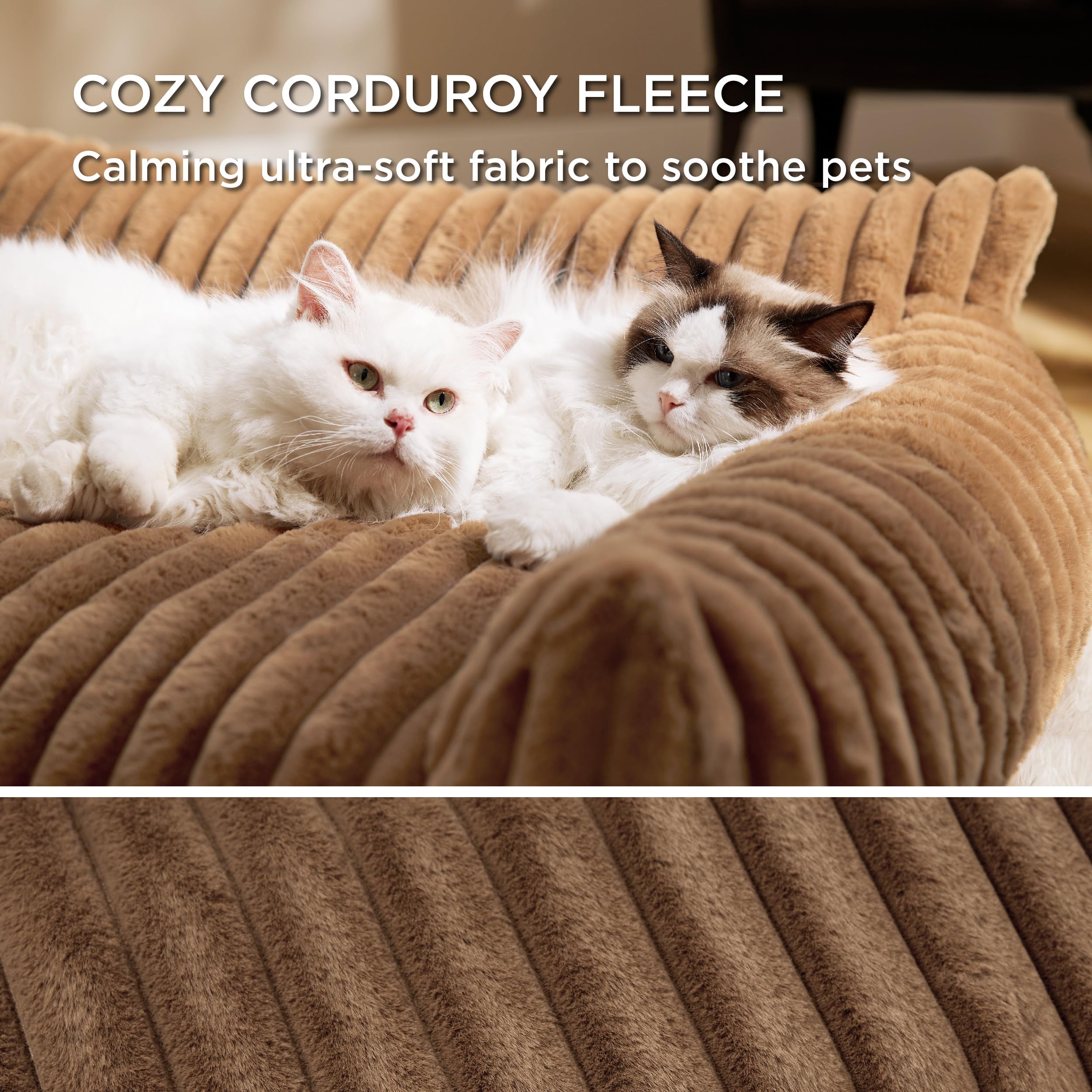 Bedsure Cute Cat Couch for Pets - Fluffy Cat Sofa with Premium Soft Corduroy Fleece, Fuzzy Cat Couch Bed with Removable Washable Cover, Supportive Cat Chair for Indoor Cats, 24inch, Copper Brown