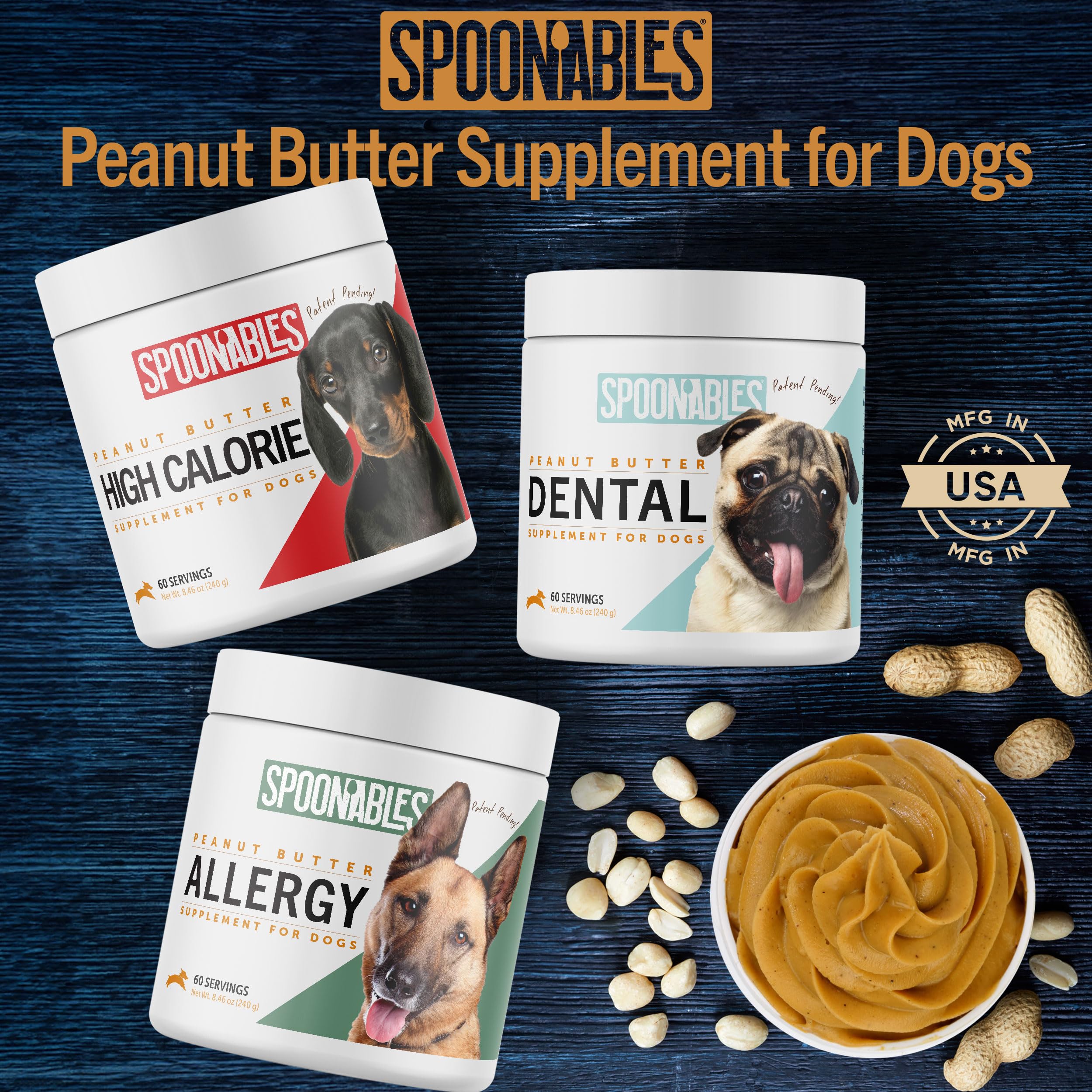 Spoonables Dog Peanut Butter - Healthy Dog Treats with Dog Probiotics for Digestive Health - Anti Diarrhea for Dogs - Immune Support Supplement and Dog Gas Relief - Gut Health (8.46oz)