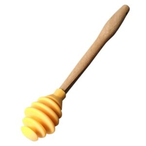 1PC Yellow Honey Dipper Sticks,Wood Honey Dipper Sticks Silicone Honey Sauce Stirrer Spoon Wooden Honey Mixing Stirrer for Kitchen Tool,Easy to Clean and Store,Kitchen and Dining