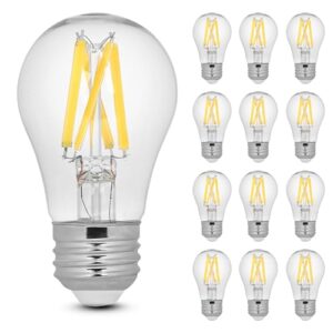 feit electric a15 led light filament bulb, 60w equivalent, dimmable, e26 base, 2700k soft white, clear glass vintage edison light bulb for home, office, 13-year lifetime, bpa1560927cafil2rp/6, 12 pack