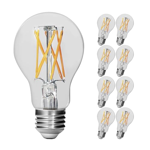 Feit Electric A19 LED Light Filament Bulb, 100W Equivalent, Dimmable, E26 Base, 2700K Soft White, Vintage Edison Clear Glass Light Bulb for Home, Office, 13-Year Lifetime, A100CL927CA/FIL/2/4, 8 Pack