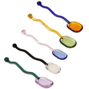 5Pcs Glass Stirring Spoons, Creative Colorful Glass Heat Resistant Mixing Rod, Stir Bar Spoon Stirring Spoon for Ice Cream, Cake, Desserts Sugar Tea