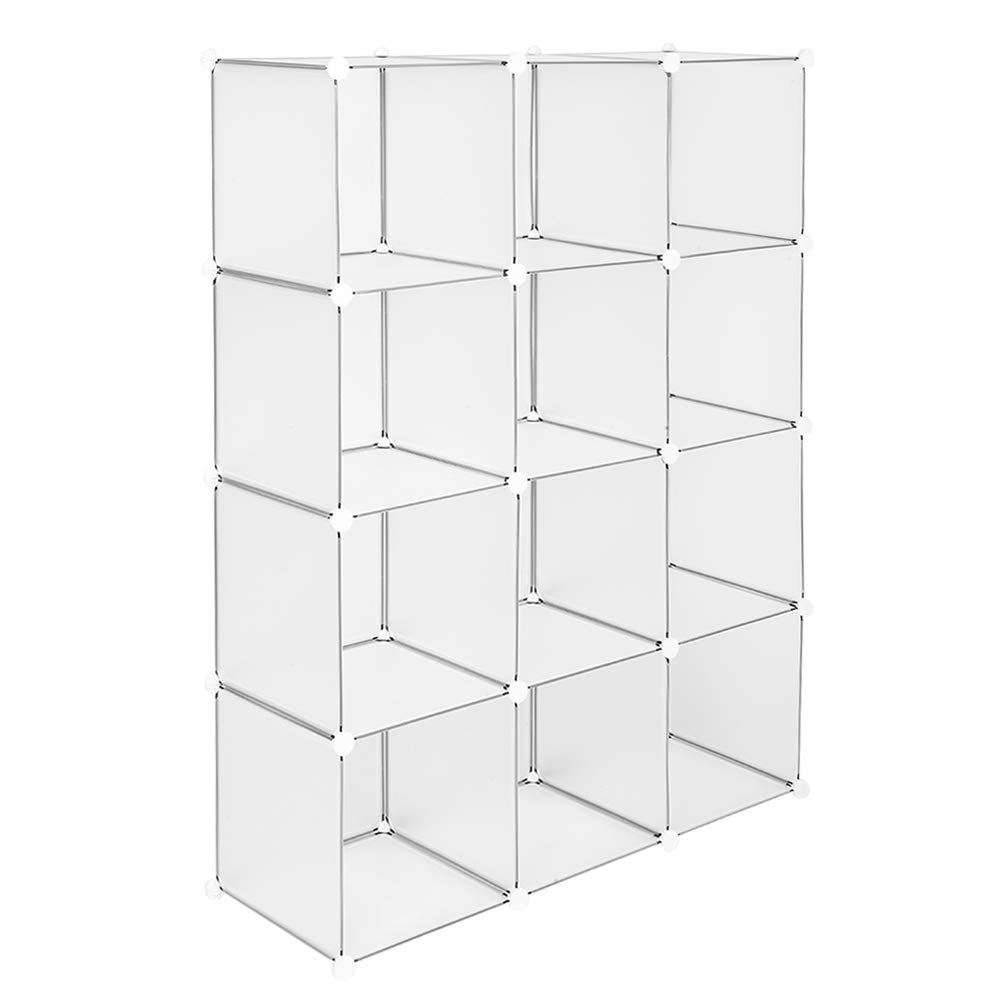 JSZSDR Cube Storage Organizer,12-Cube Storage Shelving,DIY Plastic Closet Cabinet,Modular Bookcase,Stackable Shelves Organizing Units for Bedroom Living Room,White