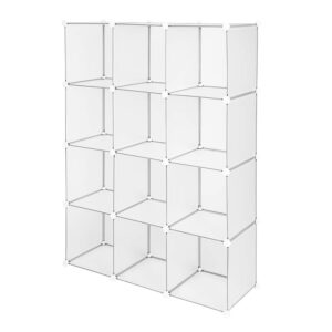 JSZSDR Cube Storage Organizer,12-Cube Storage Shelving,DIY Plastic Closet Cabinet,Modular Bookcase,Stackable Shelves Organizing Units for Bedroom Living Room,White