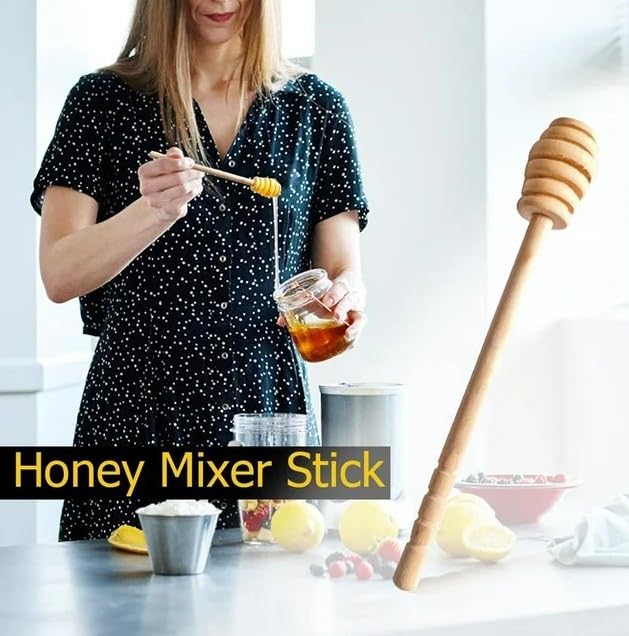 1PC Yellow Honey Dipper Sticks,Wood Honey Dipper Sticks Silicone Honey Sauce Stirrer Spoon Wooden Honey Mixing Stirrer for Kitchen Tool,Easy to Clean and Store,Kitchen and Dining