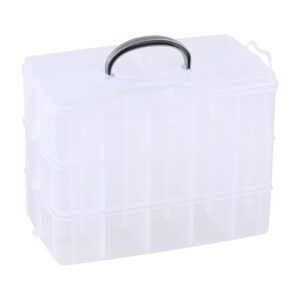 Tyminin 3-Tier Clear Plastic Swing Organizer Box, Large Portable Dividers Container, Craft Storage Bin with 30 Compartments, Large