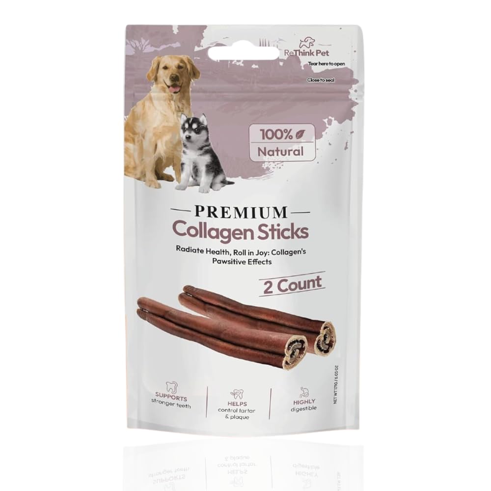 ReThink Pet Premium 2pcs Collagen Sticks for Dogs, All Natural Dog Collagen Sticks, Great Tasting to Support Healthy Skin & Shiny Coats, Highly Digestible, Beef Collagen Chews for Dogs, Collagen Chew