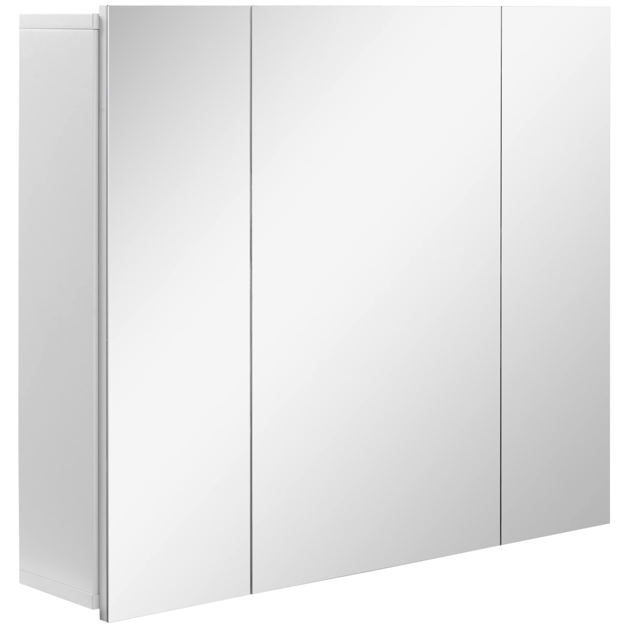 kleankin Bathroom Medicine Cabinet with Mirror, Wall Mounted Bathroom Mirror Cabinet with 3 Doors, Adjustable Shelves and Soft Close Mechanism, White