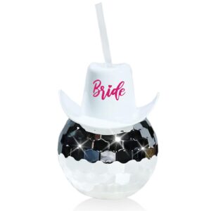 lykkekoi bachelorette gifts for bride disco ball cup,bride cup with straws,20 oz silver disco ball tumbler for cowgirl last bachelorette party decorations,bride to be gifts for bridal shower party