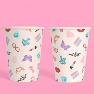 xo, Fetti Eras Party White Paper Cups | 24 Disposable 12 oz Cups | Concert Party Drinkware, Bachelorette Decorations, Birthday Tableware, Bridesmaid Supplies