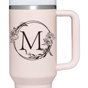 AMZUShome Personalized 40oz Tumbler Cup with Initials.Cup with Letter M 40oz Tumbler with Handle.Custom Tumbler Cup with Letter.Initial Monogram Tumbler Mug Gifts for Women Birthday Christmas.