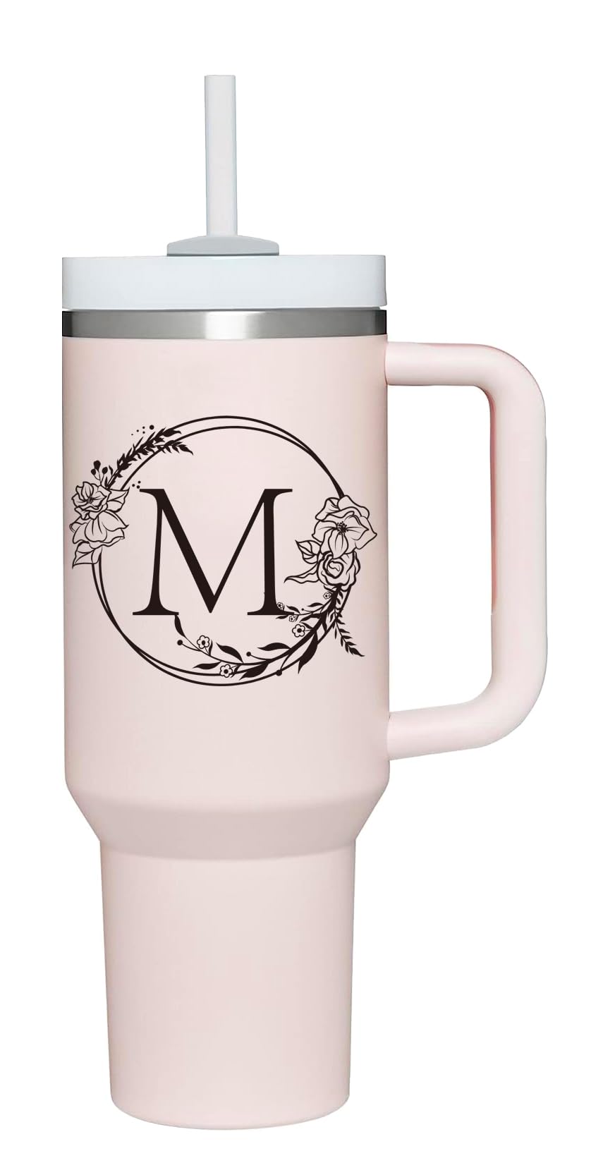 AMZUShome Personalized 40oz Tumbler Cup with Initials.Cup with Letter M 40oz Tumbler with Handle.Custom Tumbler Cup with Letter.Initial Monogram Tumbler Mug Gifts for Women Birthday Christmas.