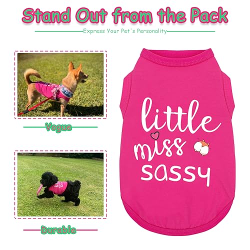 Paiaite Dog Clothes Fashionable Sleeveless Pet Vest: 'Little Miss Sassy' Printed Cotton Dog Shirt, Ideal for Small, Medium, and Large Breeds, Ensuring Comfort and Breathability Rose Red XS