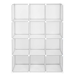 JSZSDR Cube Storage Organizer,12-Cube Storage Shelving,DIY Plastic Closet Cabinet,Modular Bookcase,Stackable Shelves Organizing Units for Bedroom Living Room,White