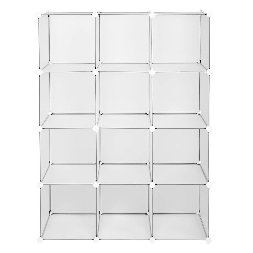 JSZSDR Cube Storage Organizer,12-Cube Storage Shelving,DIY Plastic Closet Cabinet,Modular Bookcase,Stackable Shelves Organizing Units for Bedroom Living Room,White